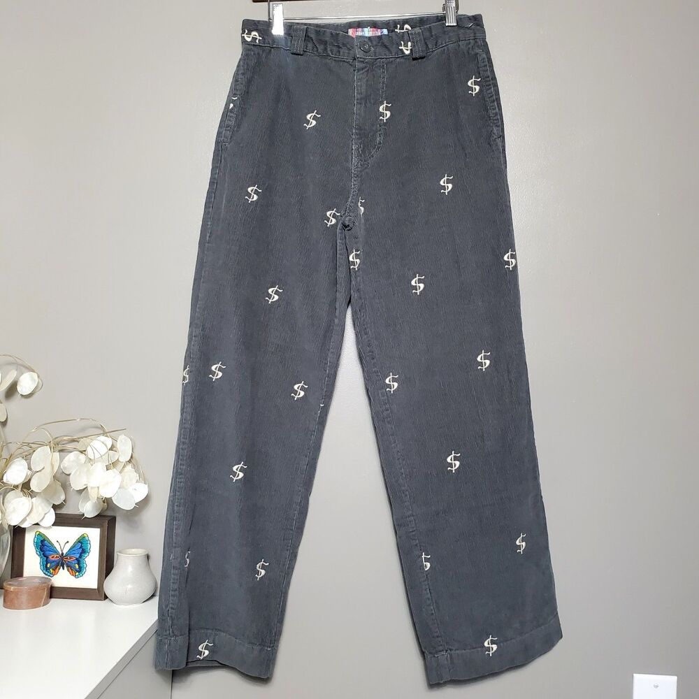 Urban Outfitters Money Pants Mens Size 30 Gray Corduroy Original Fit Dollar Sign
